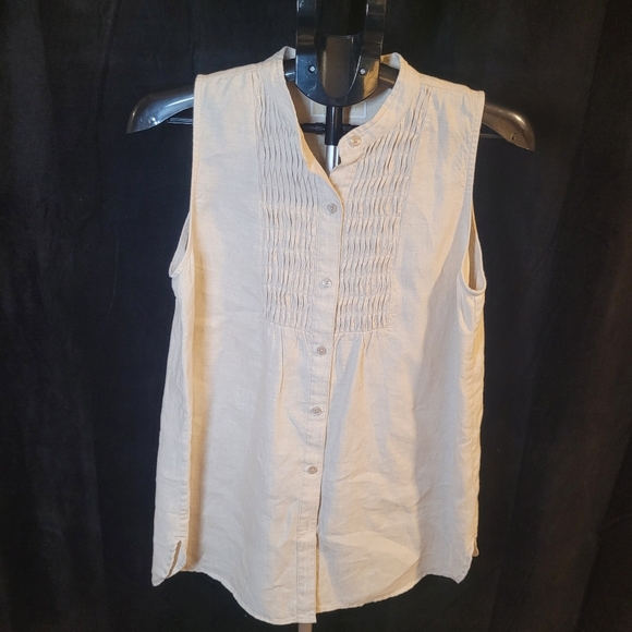 Sleeveless Cream Linen Top - Picture 1 of 8